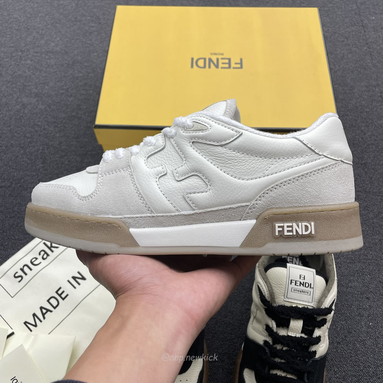 Fendi Match Cream Black White Suede And Leather Low Top Sneakers (11) - newkick.org